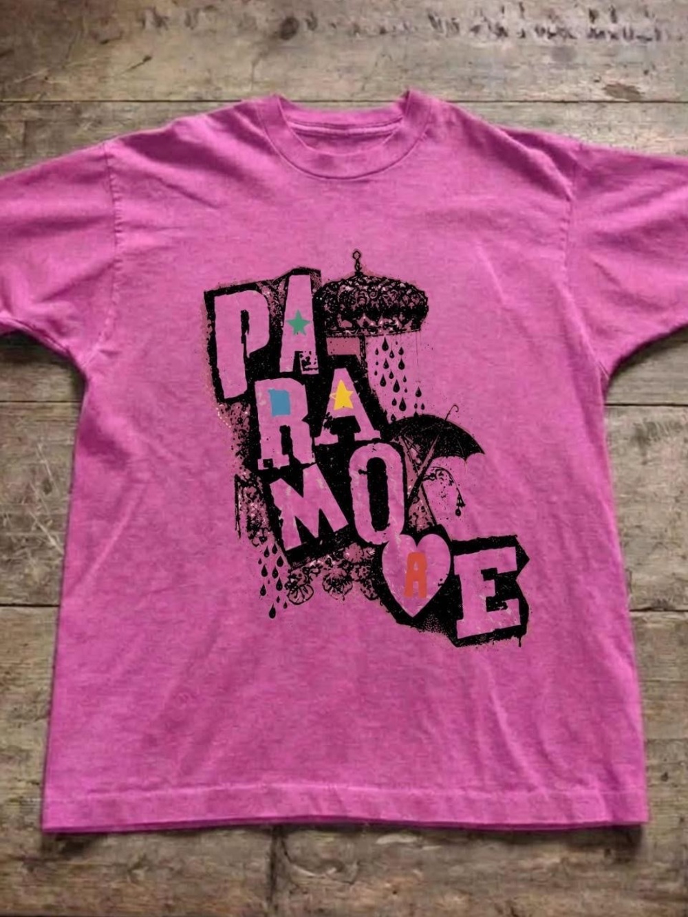 Gildan Pink Graphic Tee with Black Paradigm Love Print